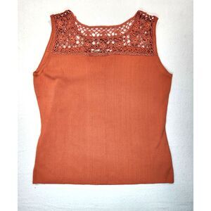 Vintage Joseph A Rust Crochet Lace Knit Shell Tank Top L Viscose Boho Y2K 90's
